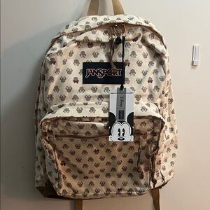Jansport Cream Backpack with Mickey Mouse Pattern